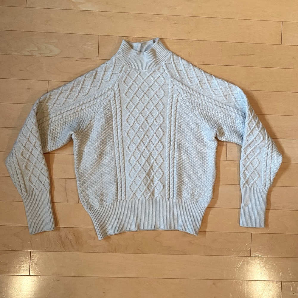 Vero Moda Cream Beige Cable Knit Mock Neck Sweater